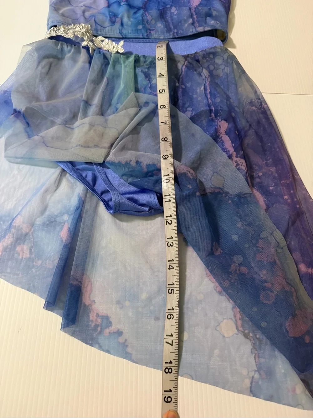 Weissman dance costume 2 piece lyrical mesh Blue watercolor 14113 MC child